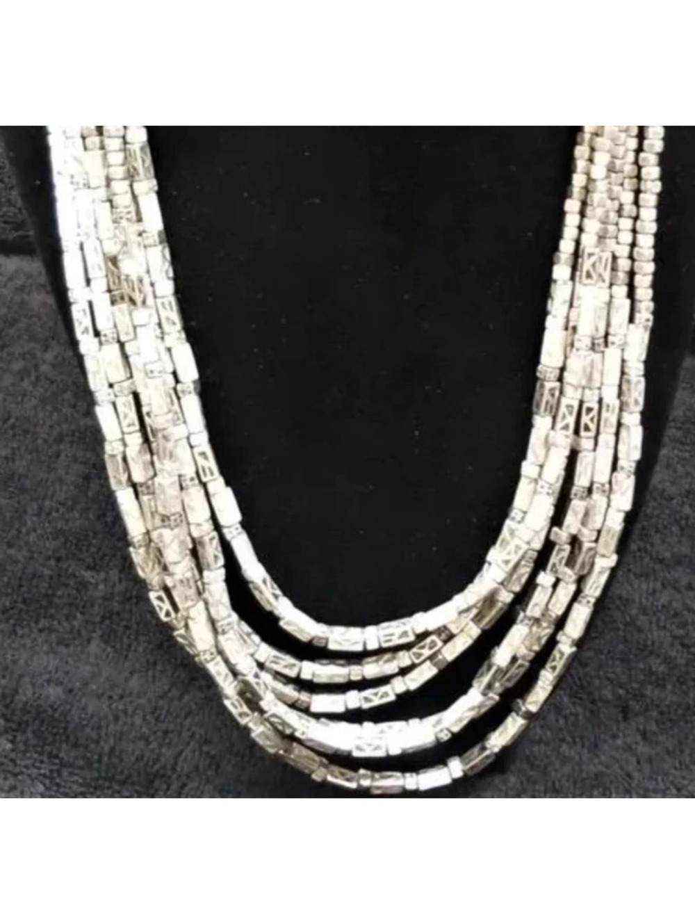 Vintage Chicho’s 6 strand Silvertone Square Beads 23”